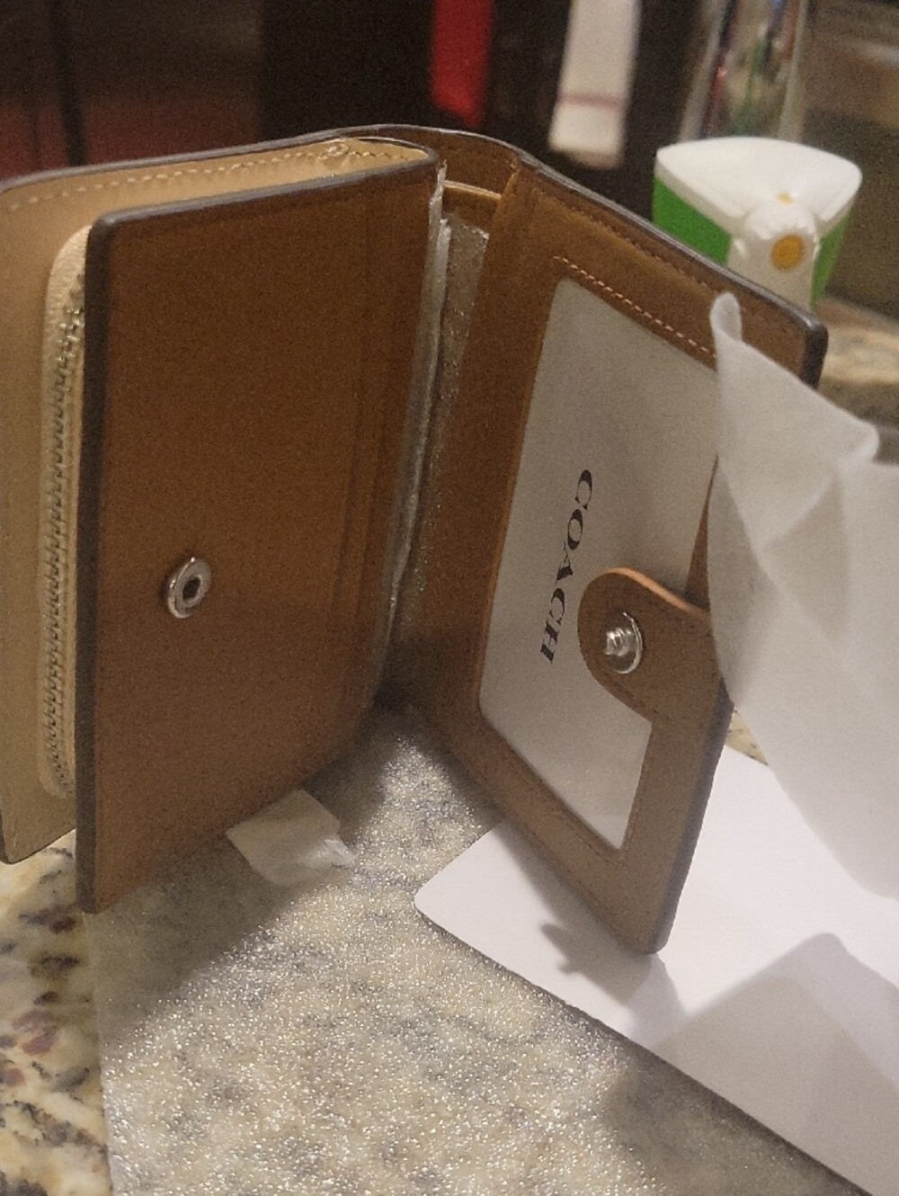 Coach Floral Small Snap Wallet - Beige with Orange, Purple & Yellow Flowers - Picture 4 of 4